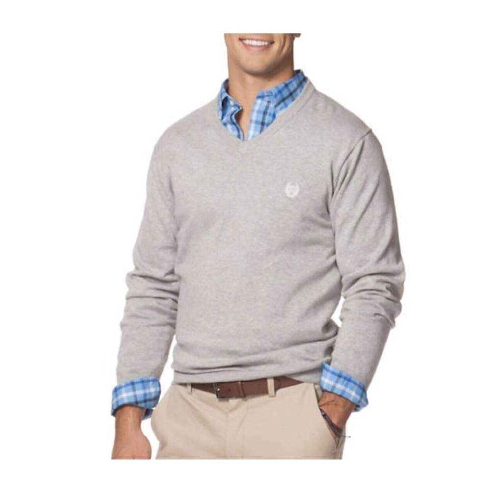 Chaps Sweater Mens Large Grey V-Neck Cotton Silk NWT MSRP $60